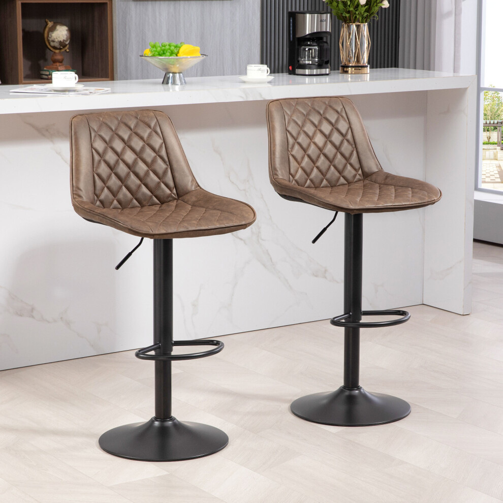 Rackhams Brown Bar Stools Set Of 2, Adjustable Bar Chairs Swivel For Kitchen - Image 3