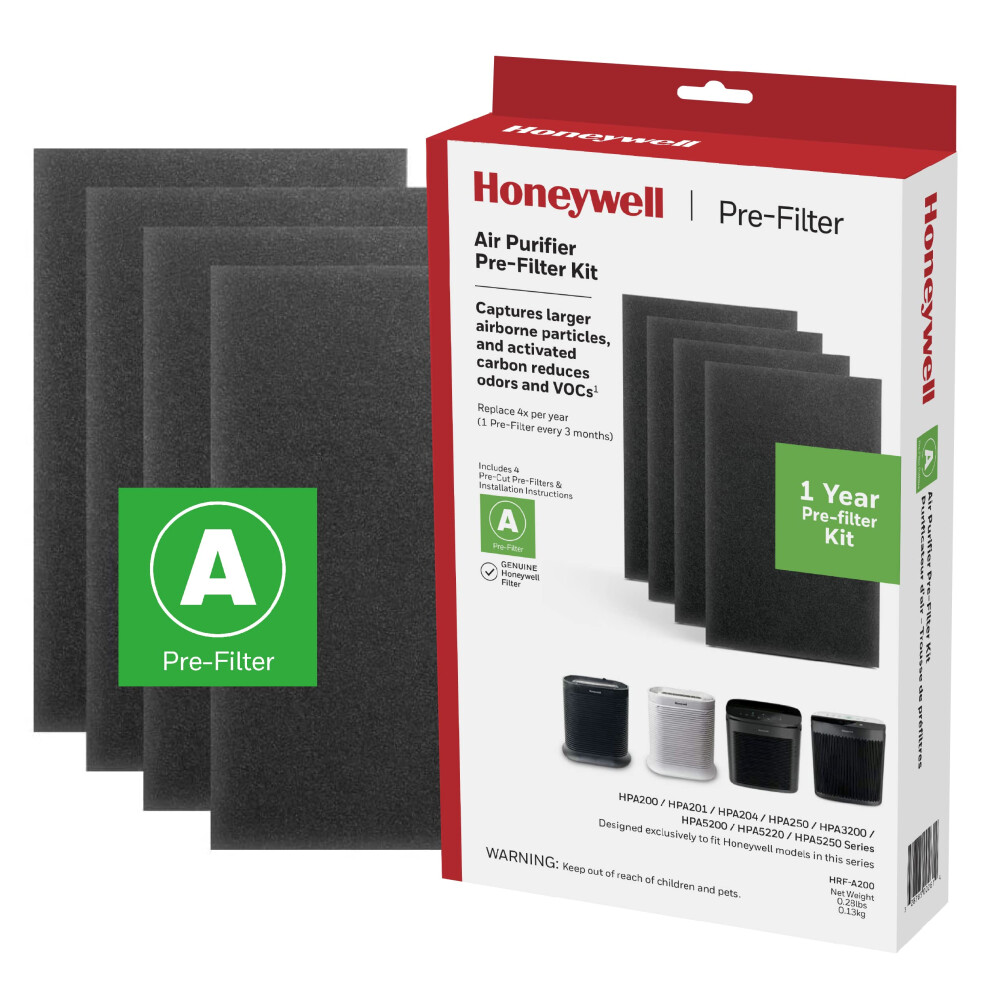 Honeywell HRF-A200 Air Purifier Pre Kit Filter  4-Pack - Allergen Air Filter Targets Dust  VOC  Pet  Kitchen  and Wildfire/Smoke Odors