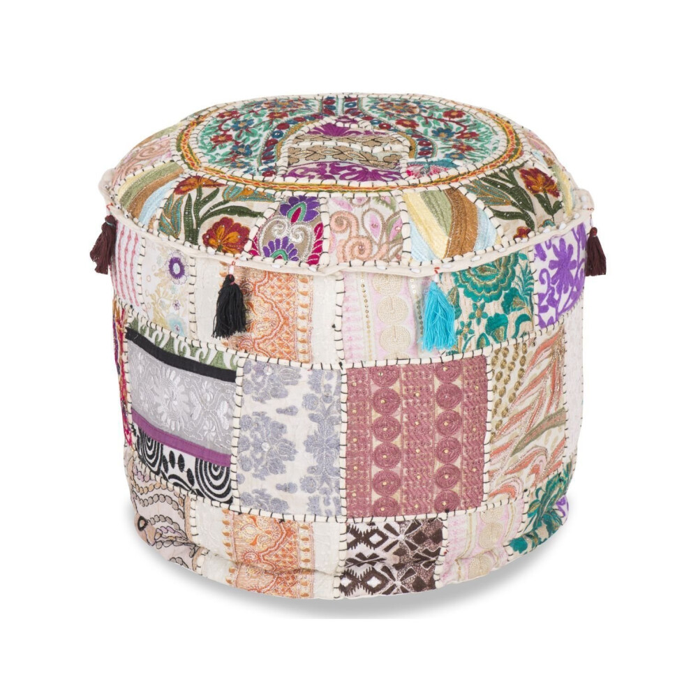 ool Ethnique Broidered Pouf Cover Indian Cotton Round Pouffe Ottoman Pouf Cover Oreiller Ethnique Decor Art - Couverture uniquement (White 22x14)