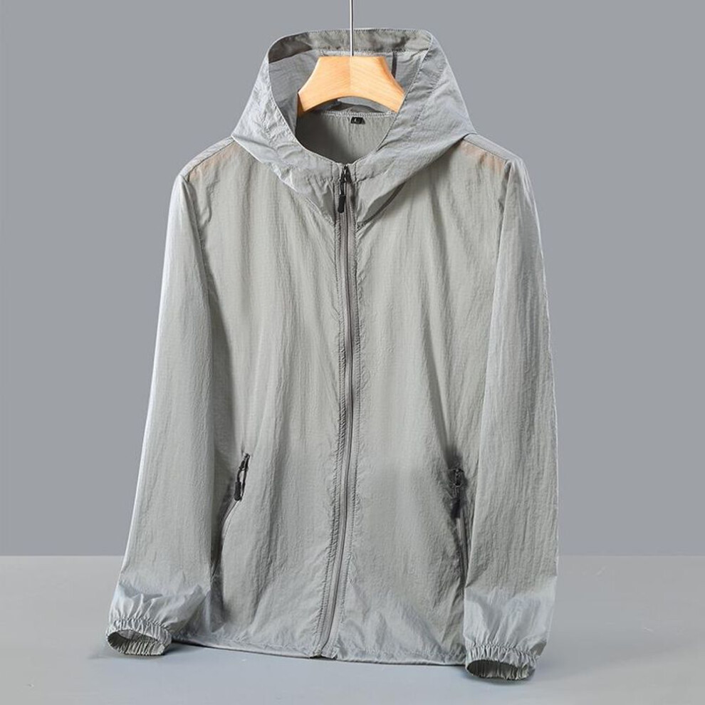 (grey, 6XL) Fashion Sunscreen Clothes Summer For Men Casual Upf 50 Thin Hooded Couple&apos;s Plus Size Summer Jackets