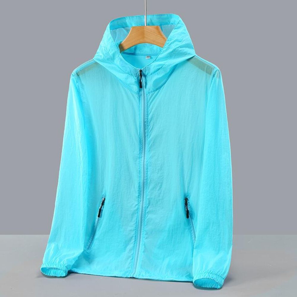 (sky blue, 5XL) Fashion Sunscreen Clothes Summer For Men Casual Upf 50 Thin Hooded Couple&apos;s Plus Size Summer Jackets