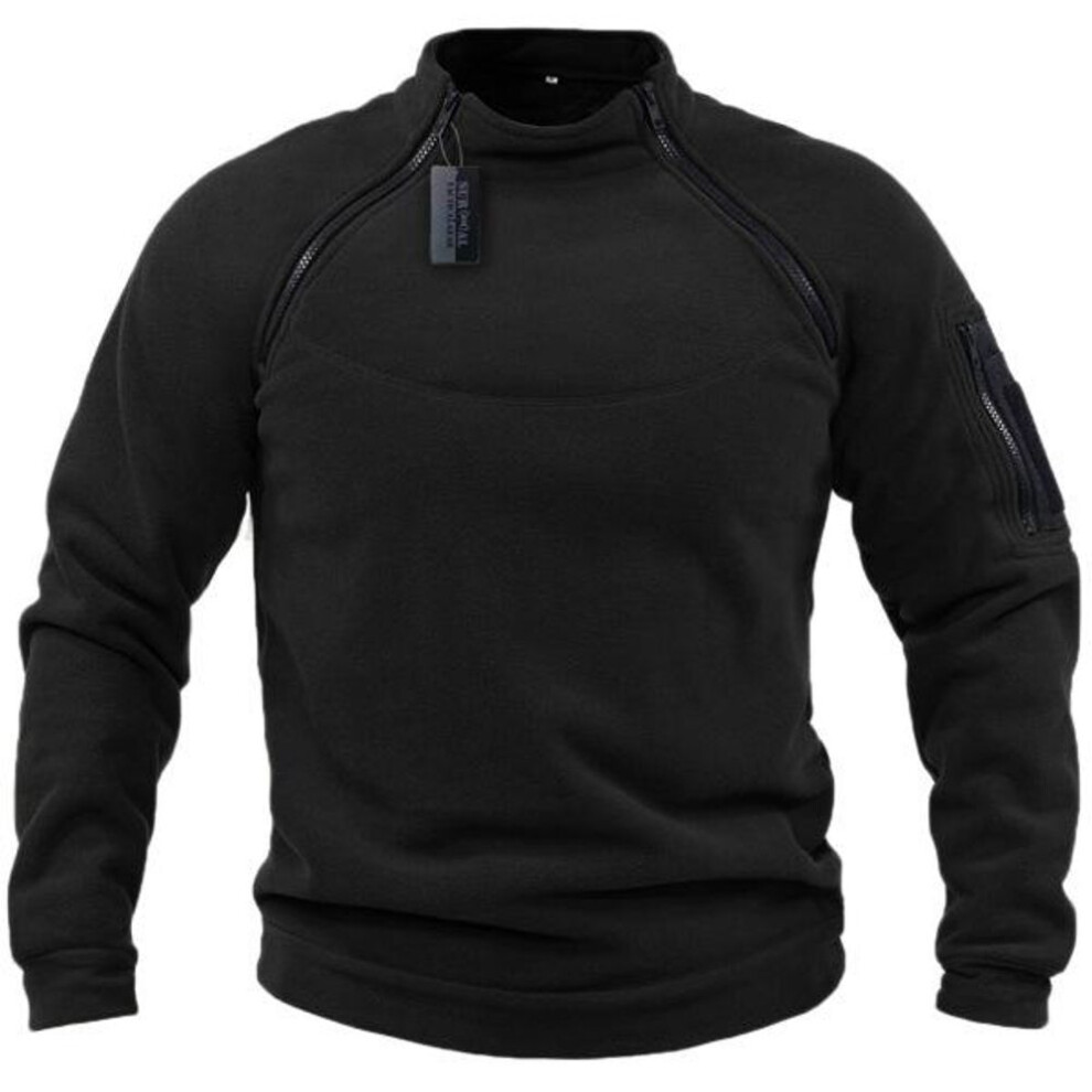 (black, XL) New Men&apos;s Stand Collar Sweater Pullover Outdoor Warm Tactical Bottoming Shirt