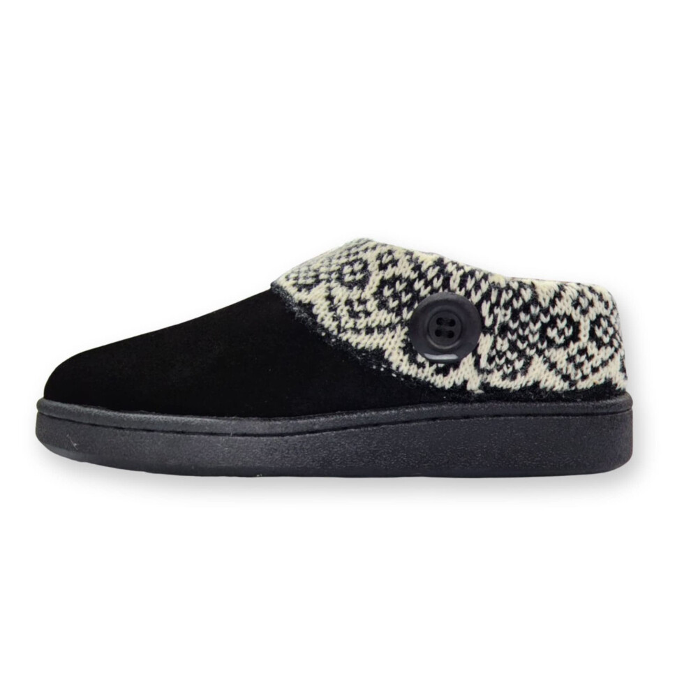 Clarks Womens Slipper Suede Leather Knitted Collar Clog Slippers - Plush Faux Fur Lining