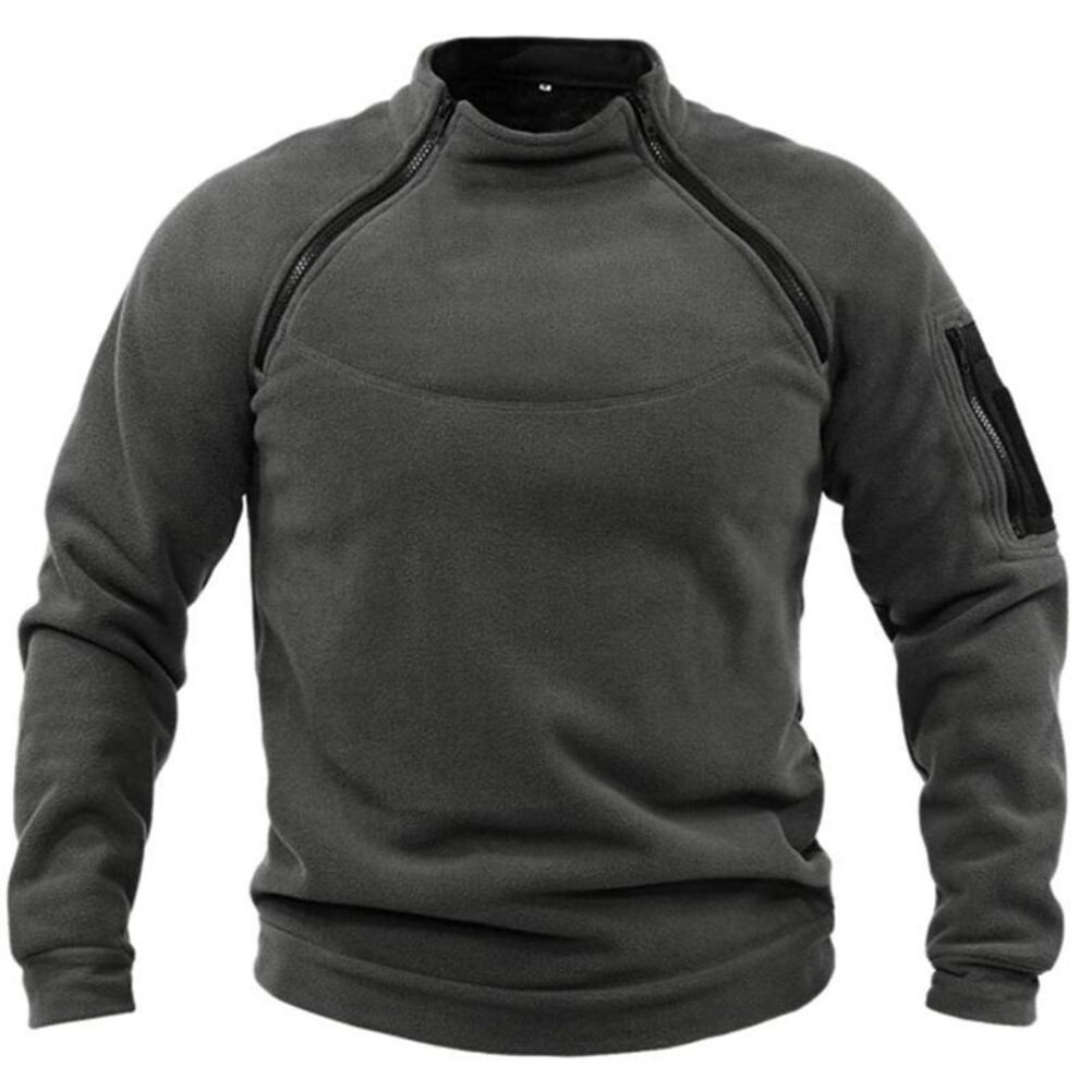 (dark gray, 3XL) New Men&apos;s Stand Collar Sweater Pullover Outdoor Warm Tactical Bottoming Shirt