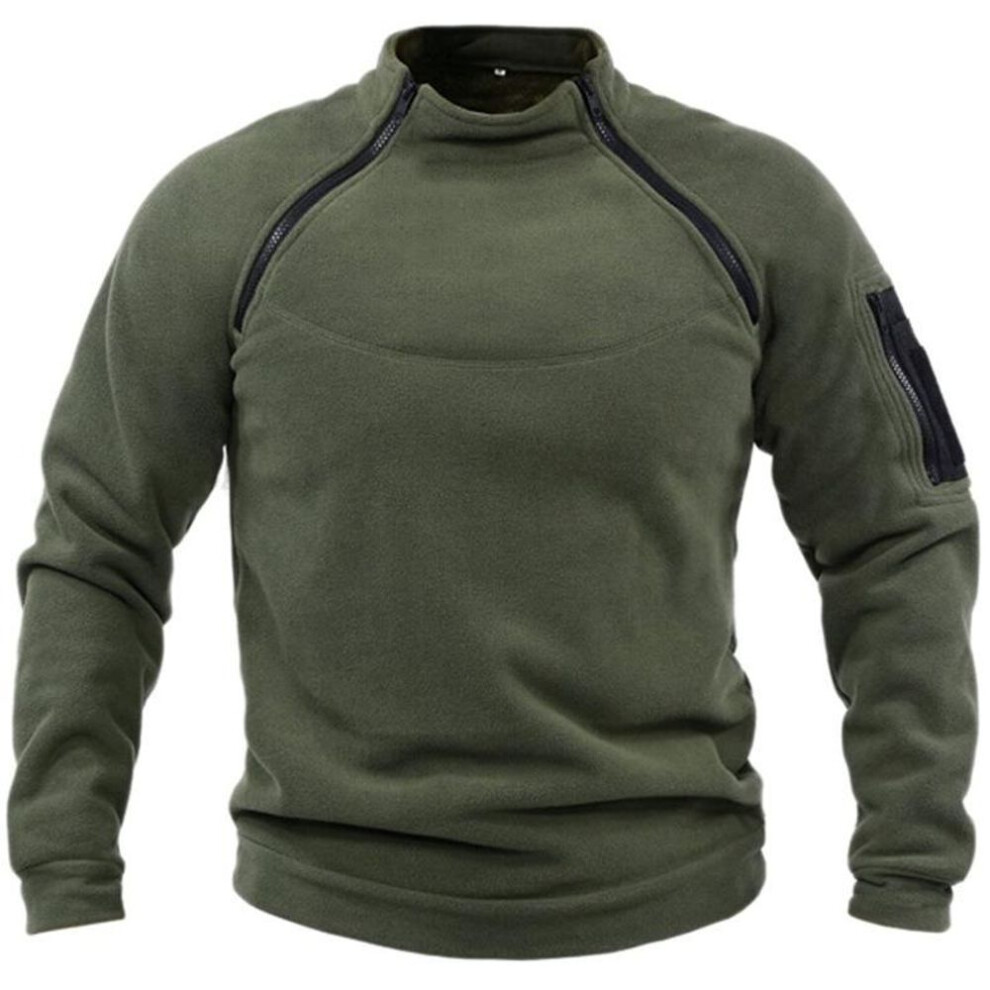 (army green, S) New Men&apos;s Stand Collar Sweater Pullover Outdoor Warm Tactical Bottoming Shirt
