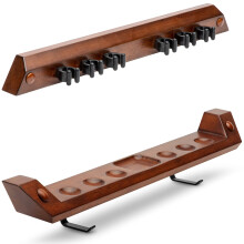 GoSports Wall Mounted Pool Cue Stick Holder - Holds 6 Cues and 2 Triangle Racks - Multiple Colors Available Brown