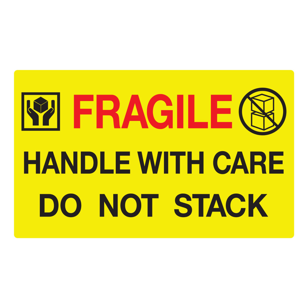 Jumbo Fluorescent Yellow ""Fragile Handle with Care Do Not Stack"" Pallet Labels  250 Labels Per Roll