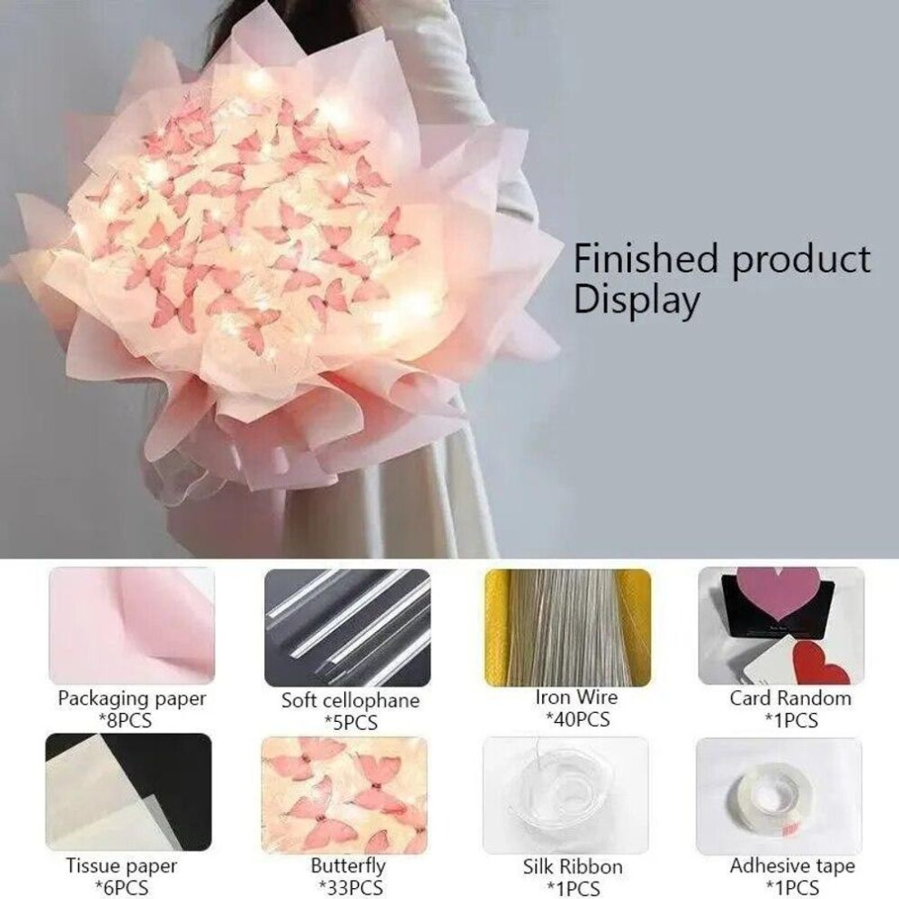 (pink) Creative Handmade Butterfly Bouquet Material Bag Diy Bride Wedding Decor Flower Material Package Romantic Valentine&apos;s Day Gifts