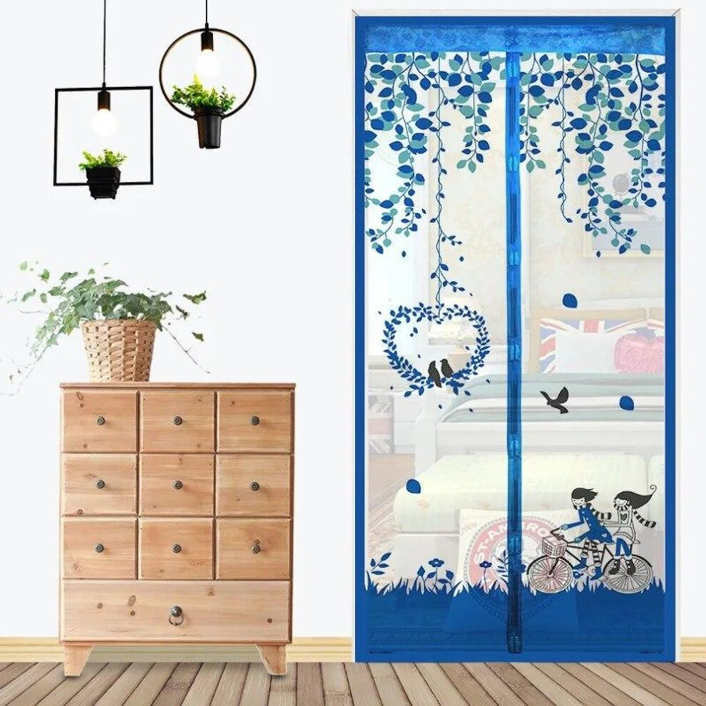 (blue, 100 * 210cm) 90 * 210cm/ 100*210 cm Summer Magnetic Mesh Net Anti Mosquito Insect Fly Bug Curtain Automatic Closing Door Screen Kitchen Curtain
