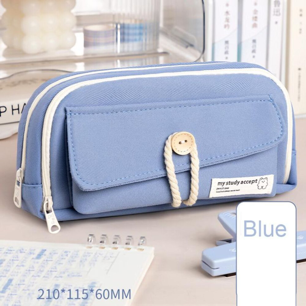 (blue) Pencil Case Large Capacity Pencil Pouch Handheld Pen Bag Cosmetic Portable Gift For Office School Teen Girl Boy Men Women Adult