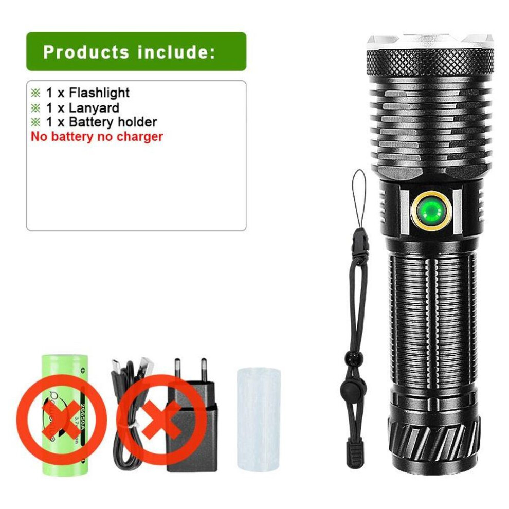 (black, Without battery) 2000m High Power Led Flashlights Telescopic Zoom Strong Spotlight And Big Floodlight Torch Powered By 18650 26650 Battery