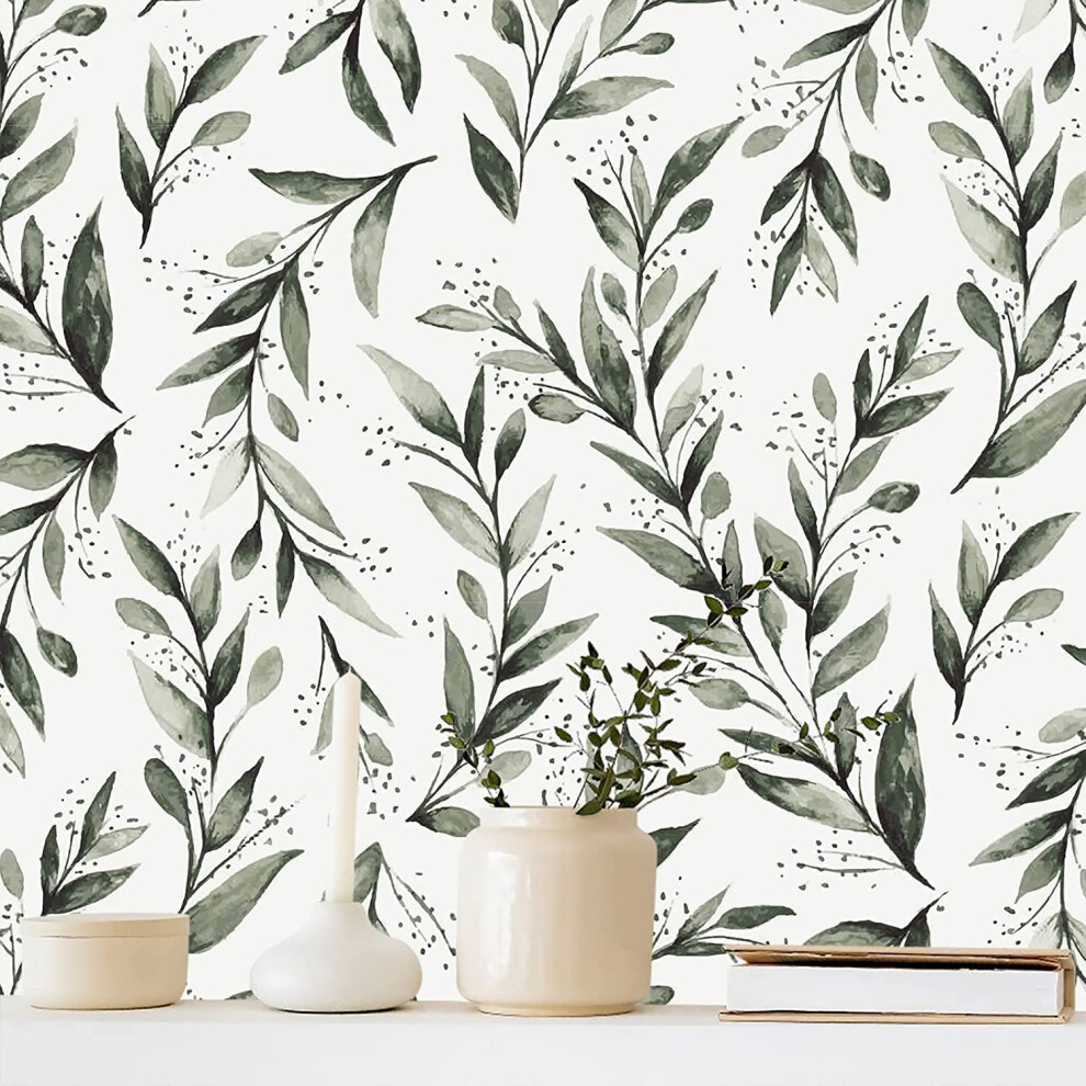 Erfoni Green Leaf Wallpaper Peel And Stick Wallpaper Floral Contact Paper 17.7Inch X 393.7Inch Greenery Leaves Self Adhesive Wallpaper Peel And Stick 736519610385