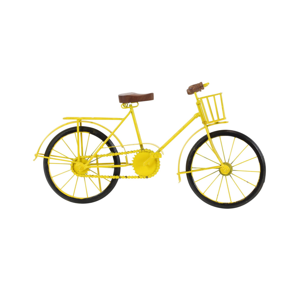 Sculpture de v   lo en m   tal Deco 79 avec accents en bois 19"""" x 4"""" x 10"""" Jaune