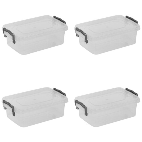 URBN Living (650ml, 4) Clear Food Safe Storage Boxes with Locking Lids Handles Clip Plastic Multi Use