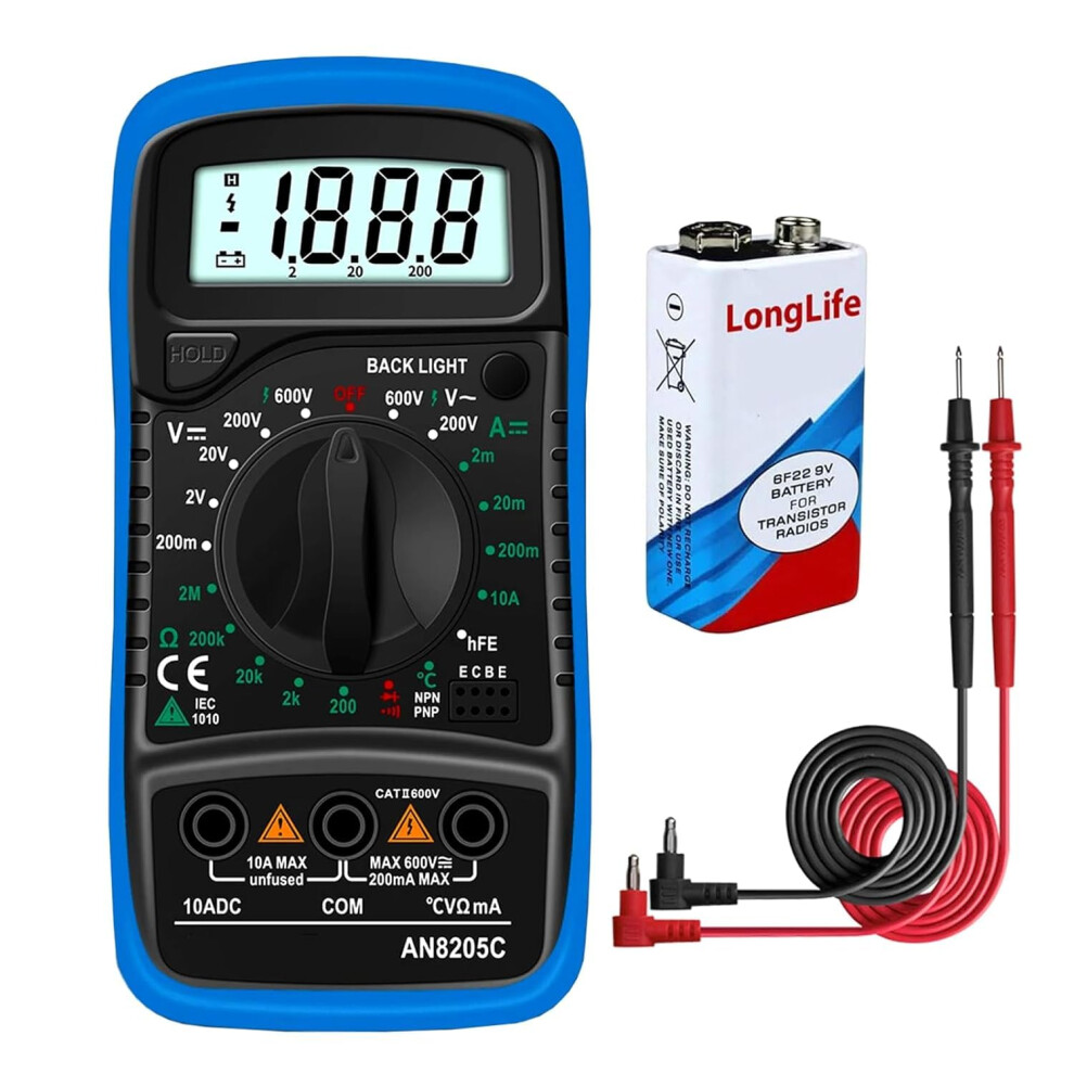 Digital Multimeter Voltmeter 12v 24v Battery Tester Ac Dc Voltage Ohm Current Meter Circuit Continuity Resistance Diode Ammeter LCD Back light Display