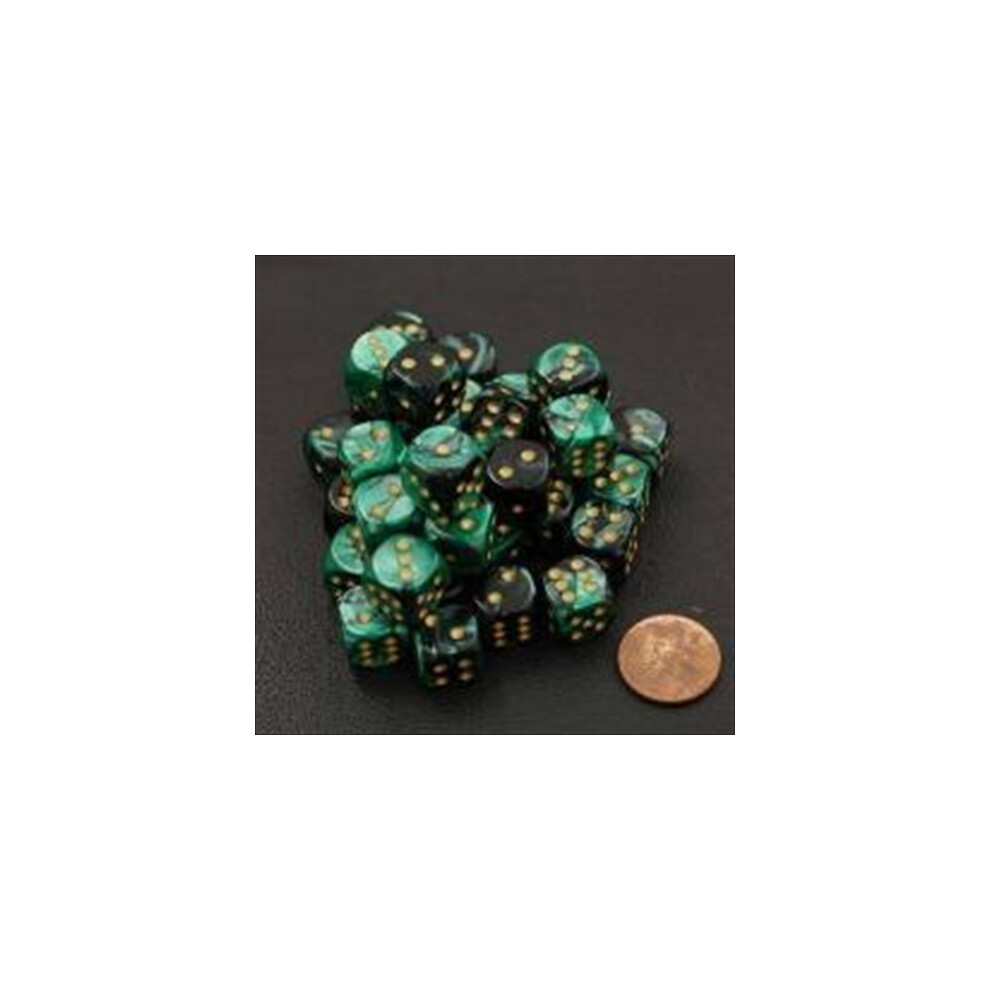 Photos - Other Toys chessex Manufacturing 26839 D6 cube gemini Set Of 36 Dice 12 mm - Black & green With gold Numbering CHX26839