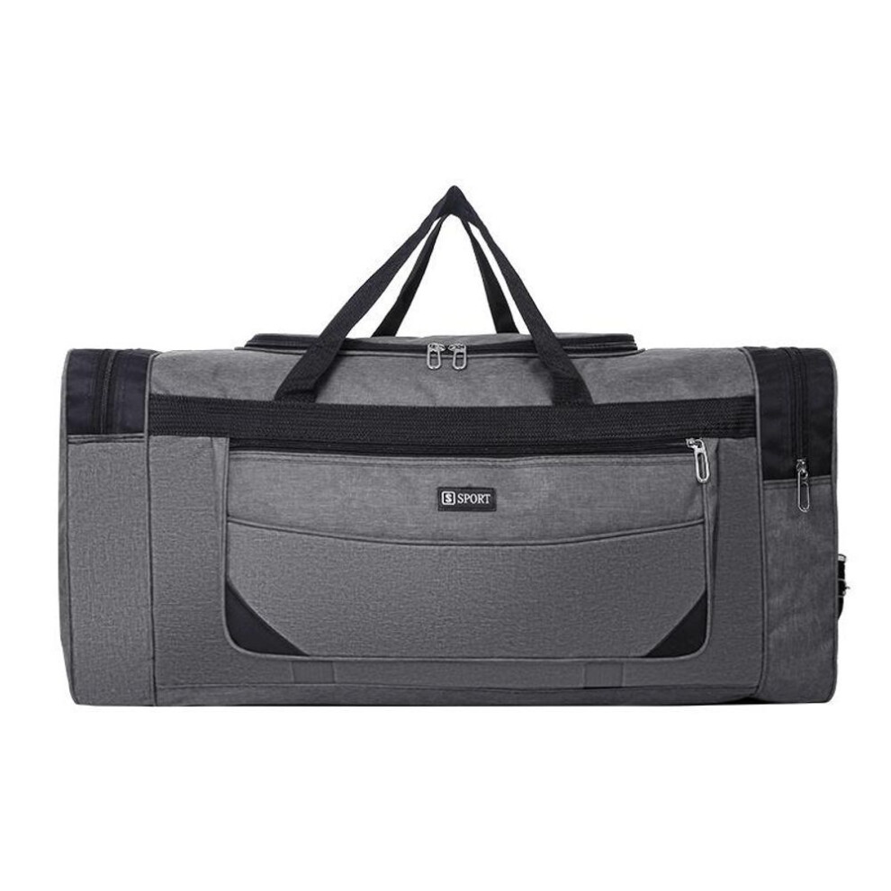 (grey, L) Mens Foldable Large-capacity Portable Travel Bag Sports Gym Holdall Bag Travel Work Cabin Barrel Bag Storage Duffel Bag