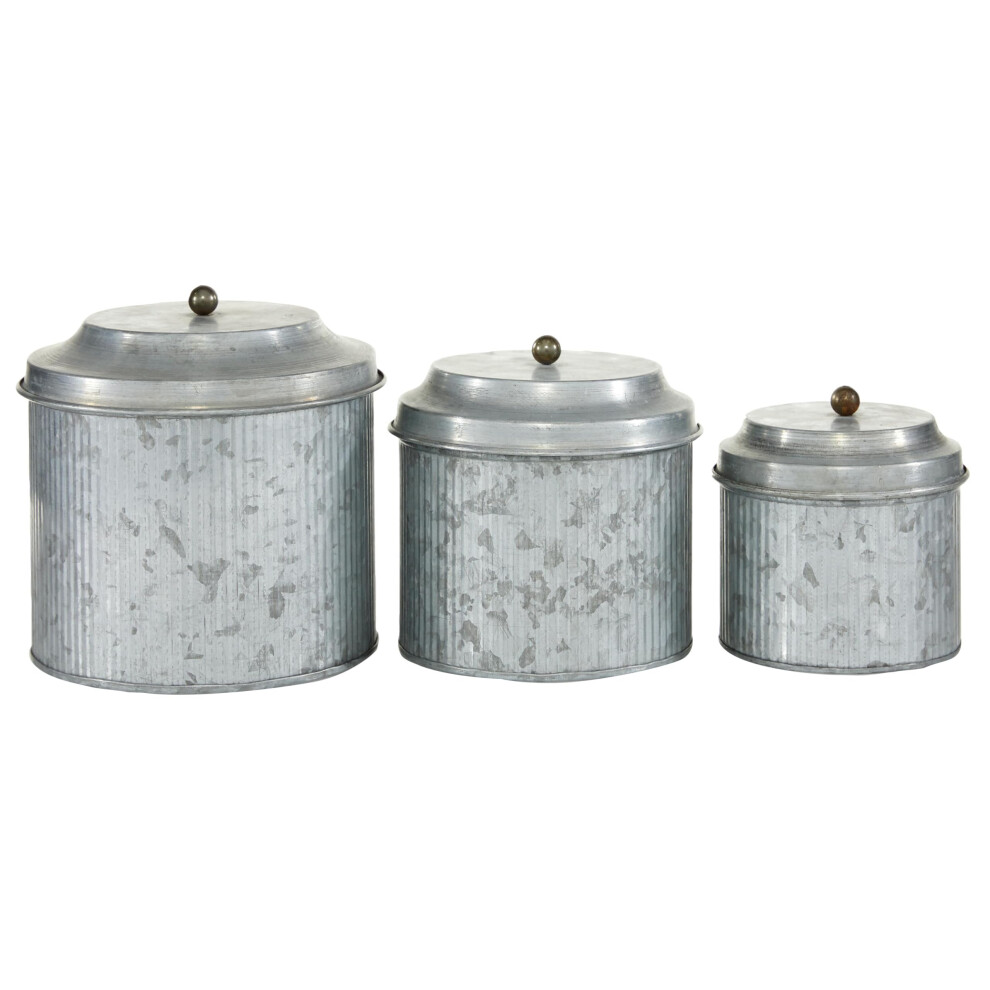 Lot de 3 bocaux d   coratifs en m   tal galvanis    Deco 79, bo   tes     souvenirs d   coratives, 20,3 cm, 18,3 cm, 15,2 cm de hauteur, argent   s