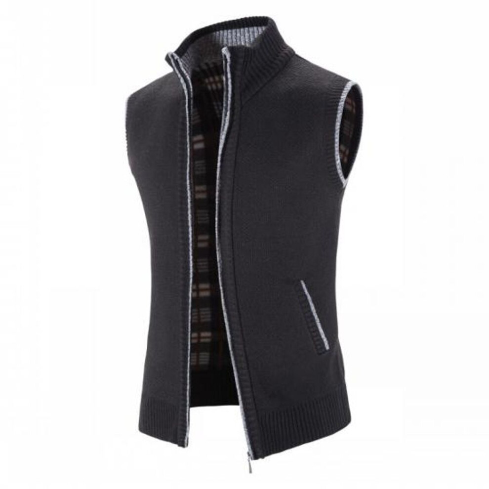 (black, XXL) 2024 New Solid Mens Sweaters Autumn Winter Warm Zipper Sweaters Vest Men Casual Knitwear Sweatercoat Male Sleeveless Cardigan