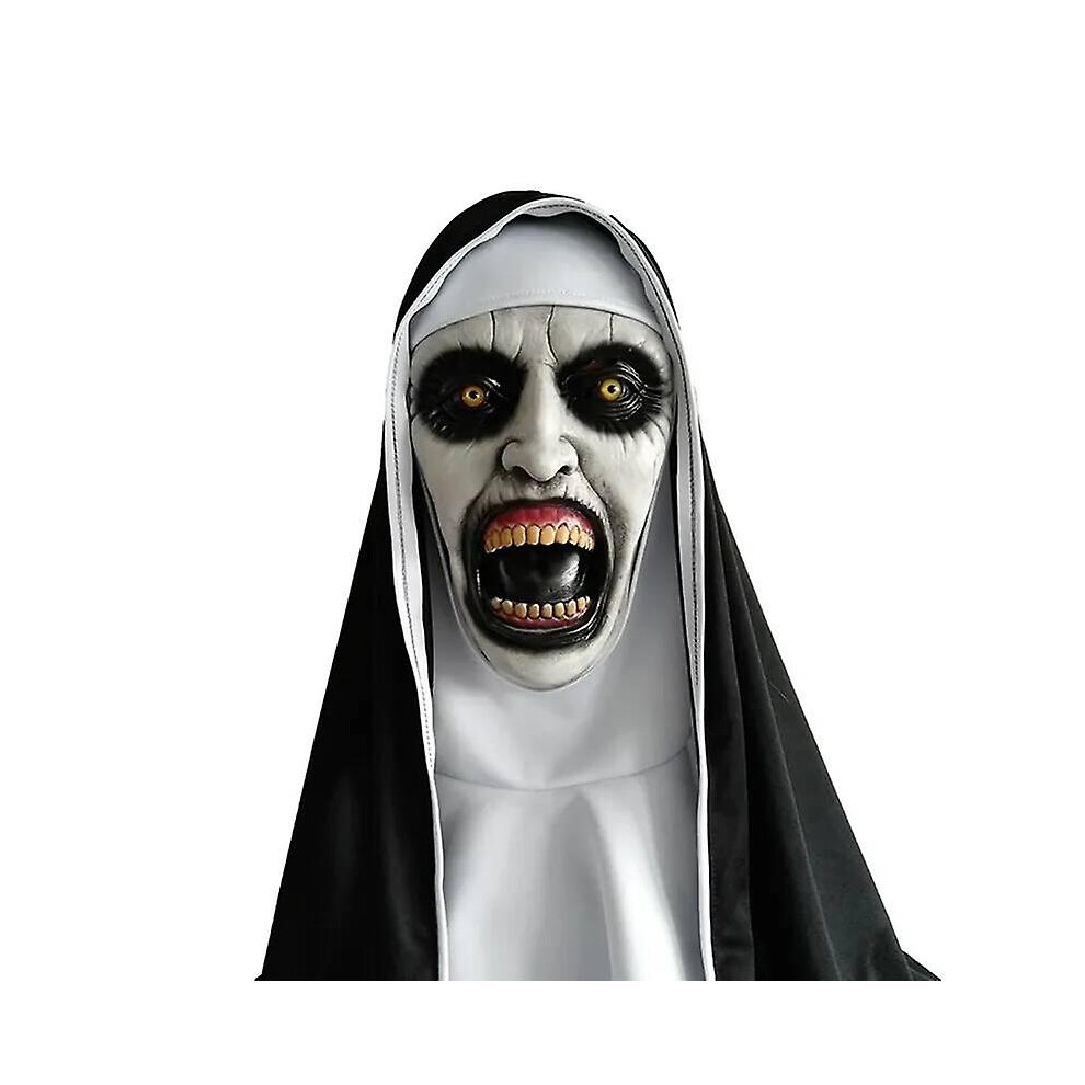 (Type B) Scary Nun Mask Costume Horror Nun Full Head Mask With Scarf Adult Creepy Costumes Halloween Party Props Latex Ghost Nun Dress Up-image-OPC-PG2ZMNF-NEW