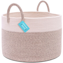 OrganiHaus Brown Towel Basket for Bathroom 20x13  Large Toy Basket for Storage for Kids  Large Blanket Basket for Living Room  Round Laundry Basket &