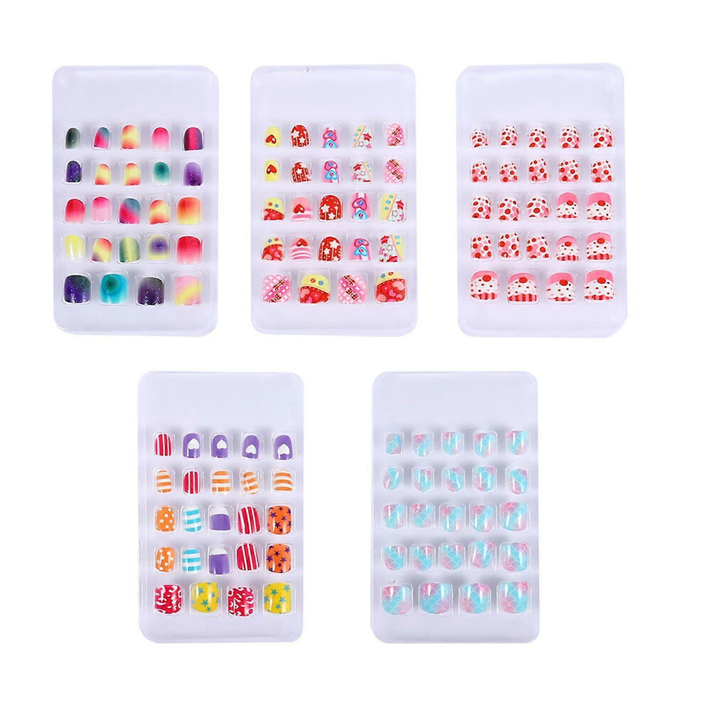 (As show, One size) 120Pcs Kids Fake Nails Full Cover Nails Press On False Nails Manicure Decor