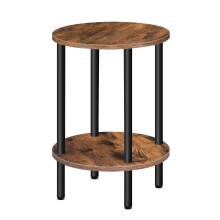 Choezon Round Side Table 2-lags slutbord Lille runde natbord med robust metalr?r Industriel sofabord Runde til stue Sovev?relse Rustik brun og so