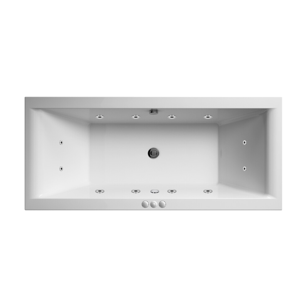 Square Double Ended Straight Whirlpool Bath with 12 Chrome Jets and Leg Set, 1800 x 800mm