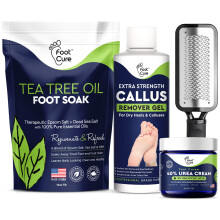 FOOT CURE Peeling- und Hornhautentferner-Pedikre-Set Pflegeset enthlt Feile fr abgestorbene Haut, Teebauml, Einweichsalze, Harnstoffcreme, 40-p