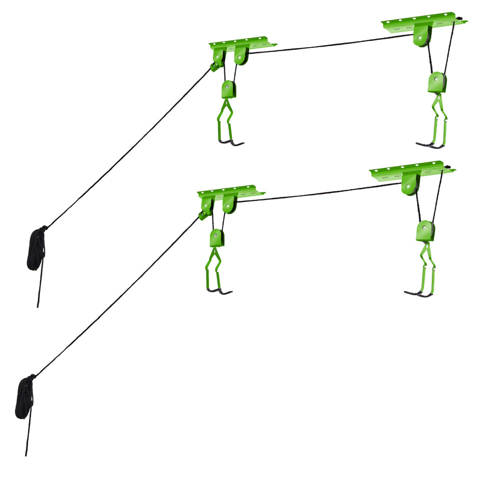 Bike Hanger Set - Set of 2 Overhead Pulley System Bike Hangers for Garage with 100lb Capacity for Bicycles by Rad Sportz
