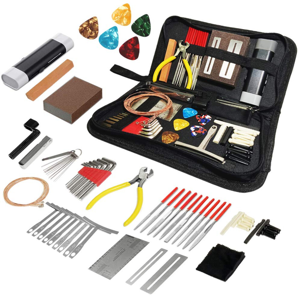 Kit Di 72 Strumenti Professionali Per La Riparazione Della Chitarra, Kit Di Strumenti Di Manutenzione Con Corde Per Chitarra, Plettri, Ponte, Piroli, Calibro, Accessori Per Chitarra, Regalo Per-image