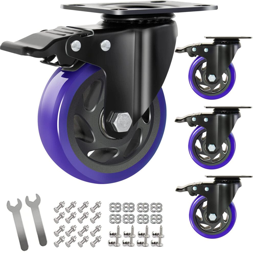 4 Inch Caster Wheels With Brake Heavy Duty Casters Set Of 4 2000Lbs Swivel Plate Casters With Double Ball Bearings Industrial Caster Wheels For Car 750110933605