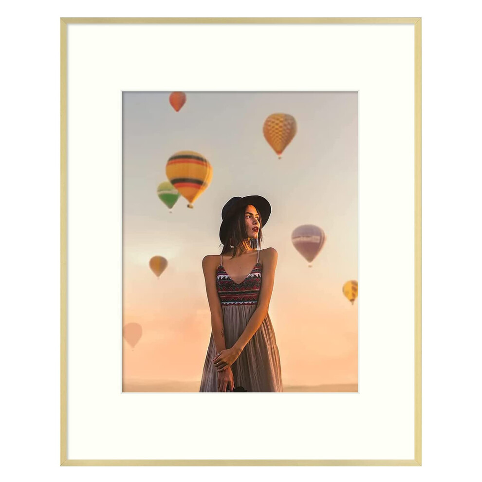 Frametory, Cornice Portafoto In Alluminio, 40,6 X 50,8 Cm, 40,6 X 50,8 Cm, Con Tappetino Color Avorio, Per Foto Da 11 X 14 Cm, Cornice Portafoto In Metallo E Vero Vetro, Gancio Dentellato Incluso Per-image