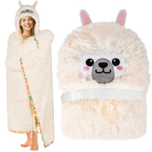Tragbare Lama-Alpaka-Kapuzendecke für Erwachsene – flauschiges, superweiches, zotteliges Kunstfell, flauschig, warm, gemütlich, Plüsch, Fleece un