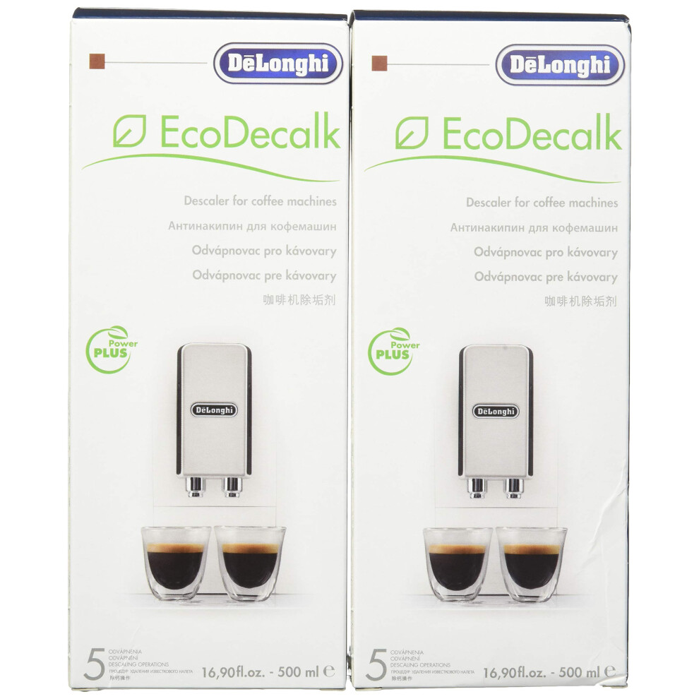 DeLonghi Eco Descaling Solution 5513291781  16.9 Fl Oz Pack of 2  White
