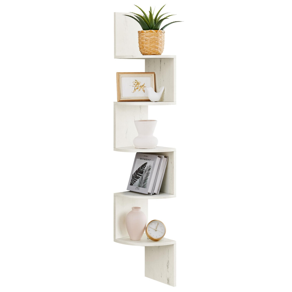 VASAGLE Corner Shelf Wall Mount 5-Tier Floating Corner Bookshelf Plant Shelf For Bedroom Living Room Bathroom Home Office Rustic White