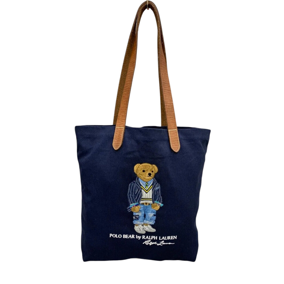(Navy) POLO RALPH LAUREN Mens Tote Bag Leather Handle