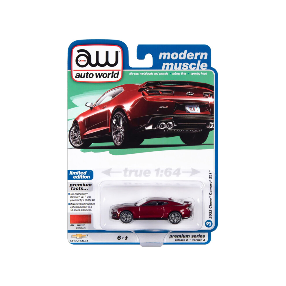 2022 Chevrolet Camaro ZL1 Wild Cherry Red Metallic ?Modern Muscle? Limitierte Auflage 1/64 Druckguss-Modellauto Von Auto World-image