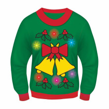Green Musical Light-Up Jingle Bells Adult Adult Ugly Christmas pulover mare