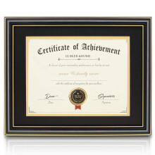 ELSKER&HOME Picture Frame-Made for 2 x 8.5x11 Inch Documents or 14x20 Inch Photos with Black Mat & Golden Rim (Double Mat Wall Mount Wood & Plastic)