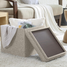 Ornavo Home Vierkante Opberg Ottoman Linnen Vouwbare Tufted Cube Voetsteun/stoel met Tafeldeksel, Koffietafel Ottoman - 15" x 15"
