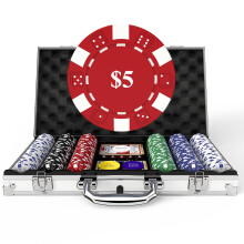 Coffret de poker avec jetons numérotés de 300 pièces, poids de 11,5 g, 5 dés, 2 jeux de cartes et étui compact en aluminium pour Texas Hold'em et