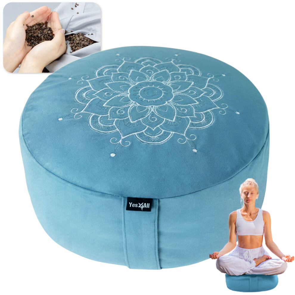Coussin de m   ditation en mousse Yes4All Zafu     motif mandala de sarrasin, coussin de yoga et de sol, bleu ciel, version am   lior   e