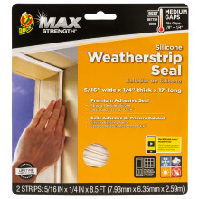 Duck MAX Strength siliconen tochtstripafdichting Zelfklevend Premium weerbestendig 0,3125 inch x 0,25 inch x 4,5 meter lang Totaal wit 1 rol 281209