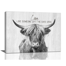 Taimeng Farmhouse Highland Cow Arta de perete Poze de baie cu vaci alb-negru Decor Rustic Vite Pnza Pictura Decora?iuni de vaca de ?ara Opere de