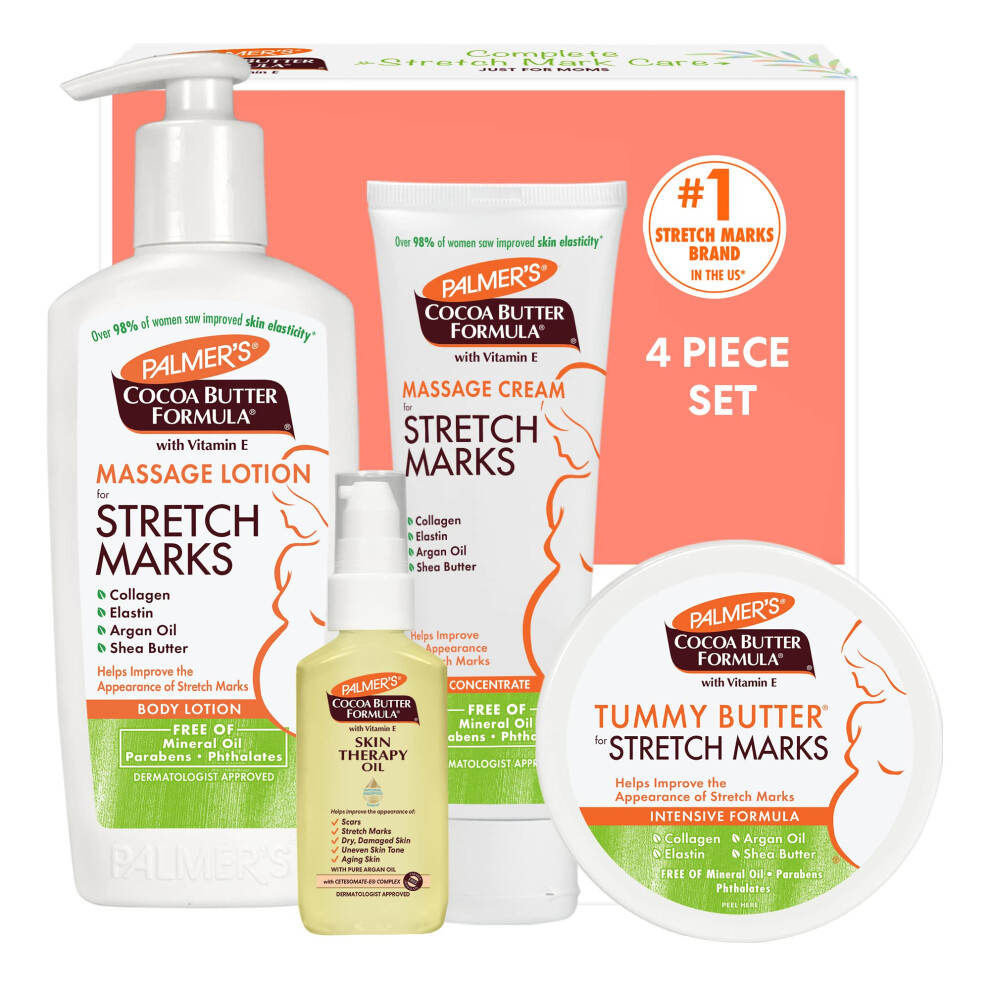 Palmer's Cocoa Butter Formula Pregnancy Skin Care Kit for Stretch Marks and Scars  Dermatologist Approved  Gift for Mom to Be  4 Piece Full Size Set