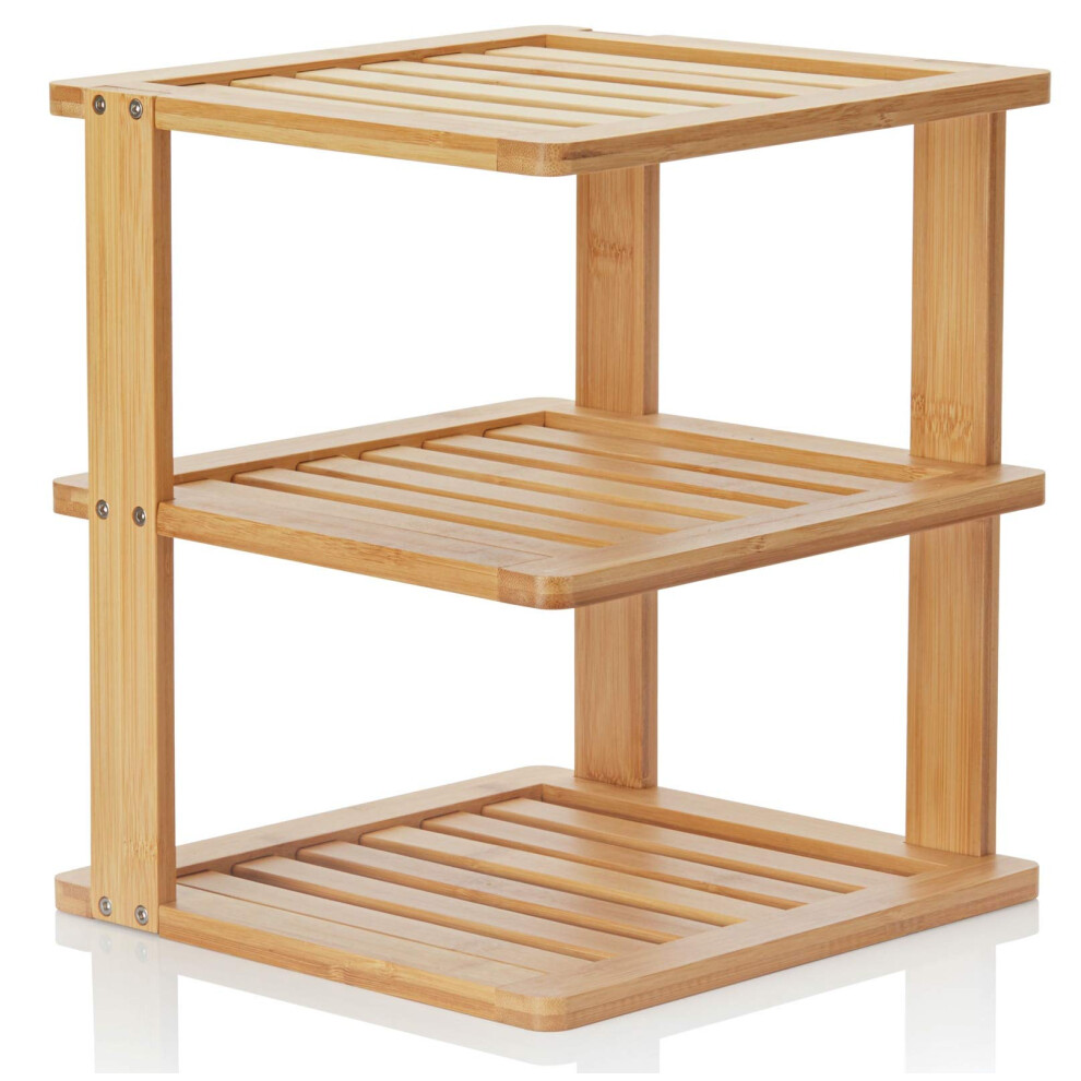 tag  re d'angle en bambou BERYLAND - 3 niveaux, 25 x 25 cm et 29,2 cm de hauteur. Organiseur pour placards de cuisine, rangement pour garde-manger et