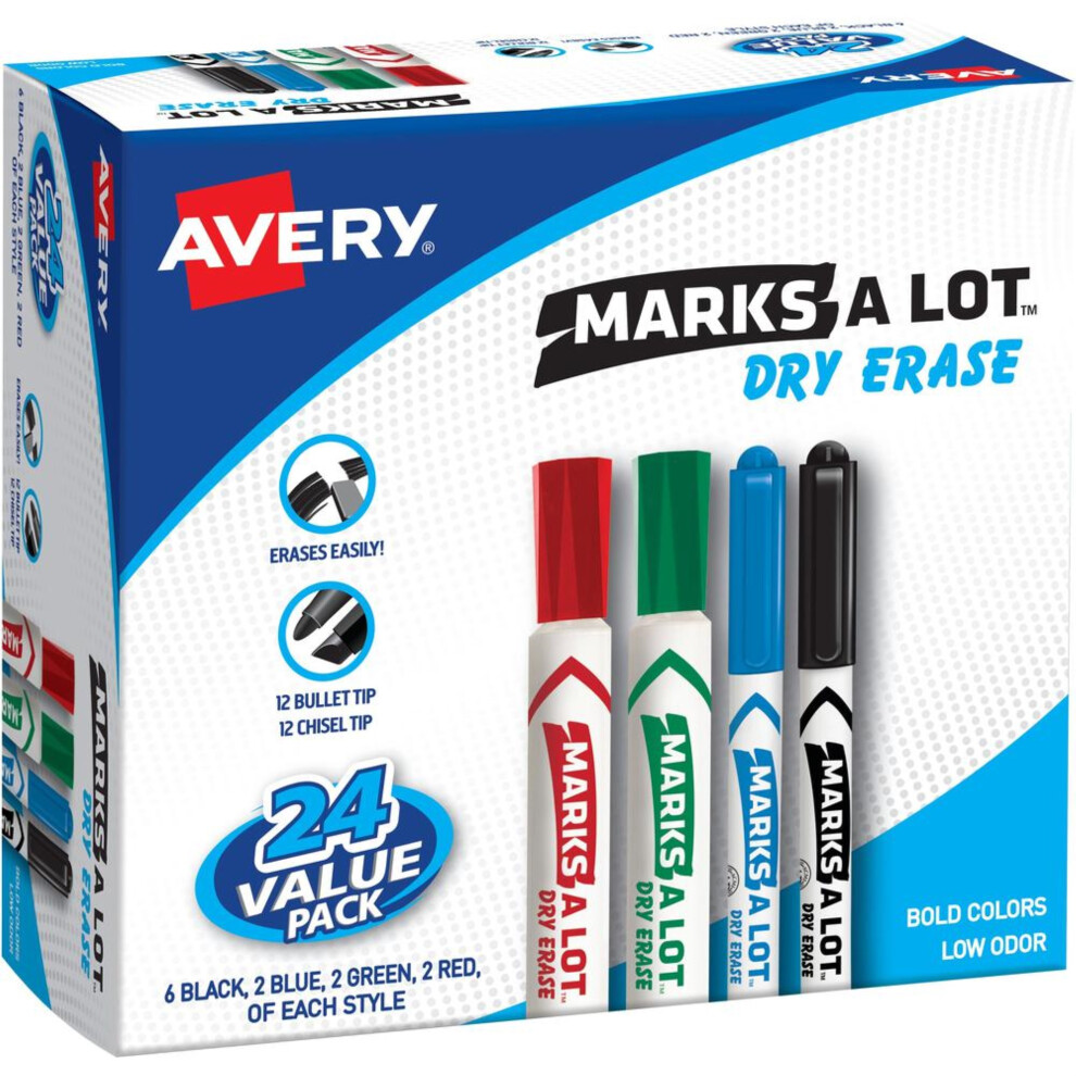 Photos - Felt Tip Pen Avery® Desk & Pen-Style Dry Erase Markers - Chisel Marker Point Style - Black Blue Green Red - Assorted Barrel - 24 / Bo