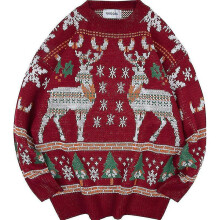 (M, RED) Men's Christmas Rudolph Reindeer Holiday Festive Knitted Sweater Cardigan Cute Pullover Jumper