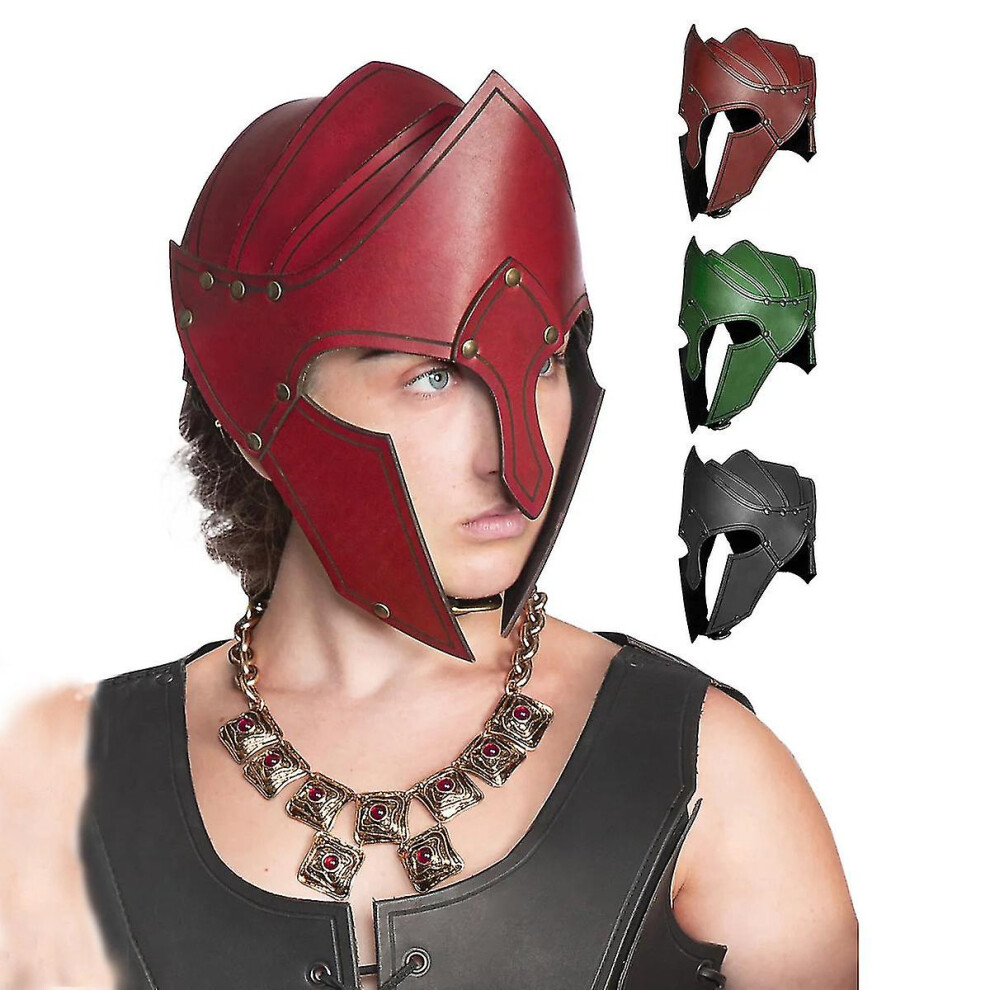 (Green) Medieval Retro Leather Renaissance Masks Steampunk Viking Larp Knight Pirate Cosplay Helmet Gothic Punk Mask Halloween Carnival-image-OPC-PG525XV-NEW